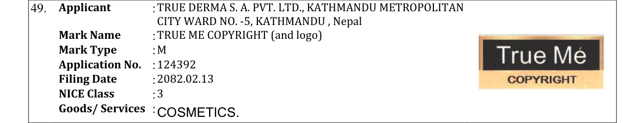 Original bulletin entry for TRUE ME COPYRIGHT (and logo)