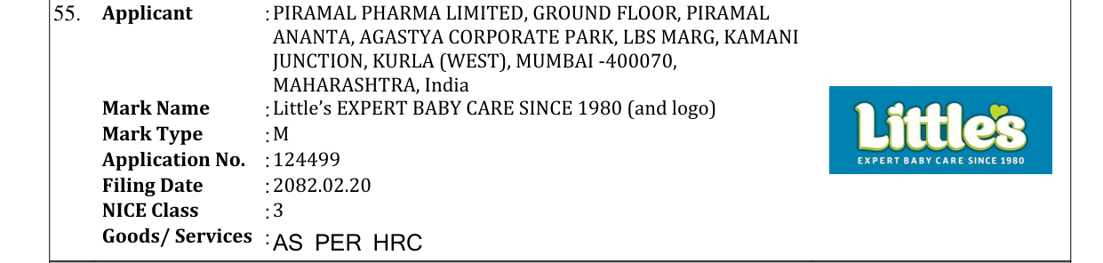 Original bulletin entry for Little’s EXPERT BABY CARE SINCE 1980 (and logo)