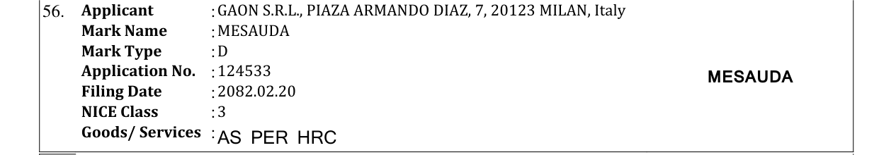 Original bulletin entry for MESAUDA