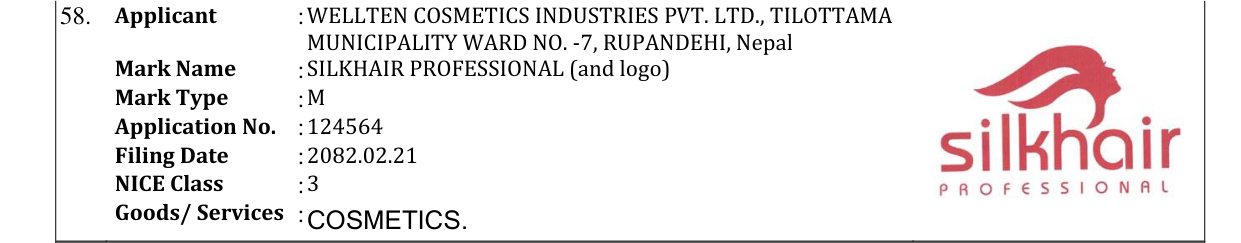 Original bulletin entry for SILKHAIR PROFESSIONAL (and logo)