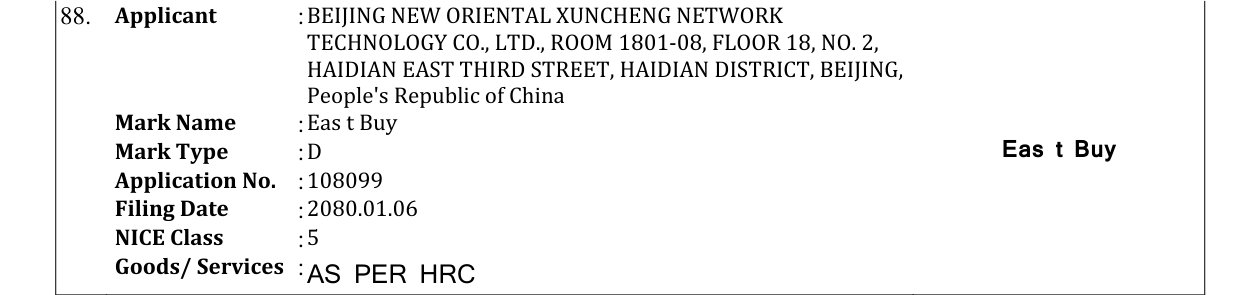 Original bulletin entry for Eas t Buy
