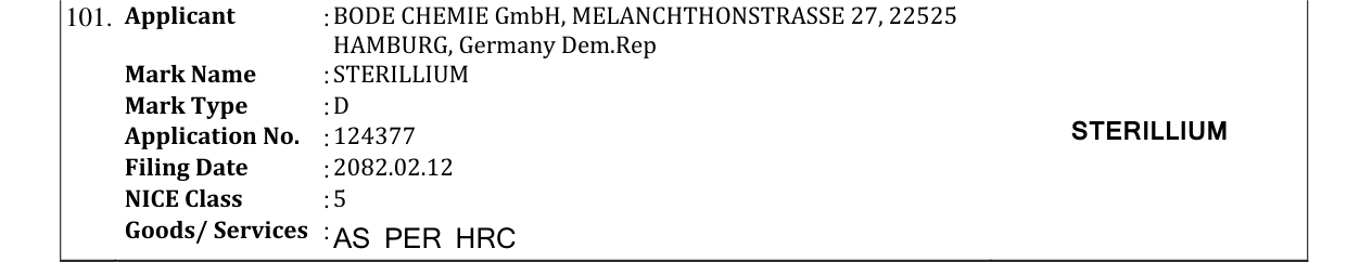 Original bulletin entry for STERILLIUM