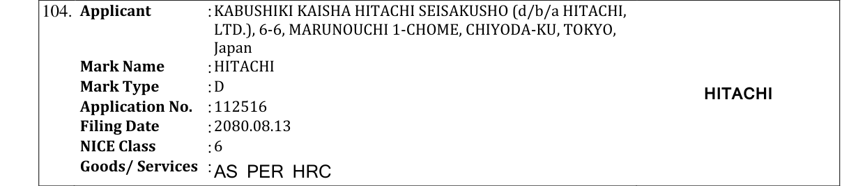 Original bulletin entry for HITACHI