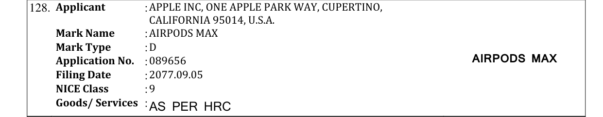 Original bulletin entry for AIRPODS MAX