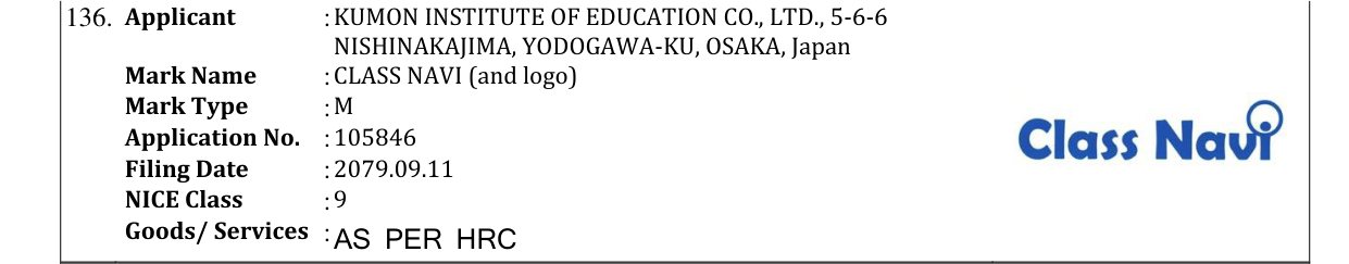 Original bulletin entry for CLASS NAVI (and logo)