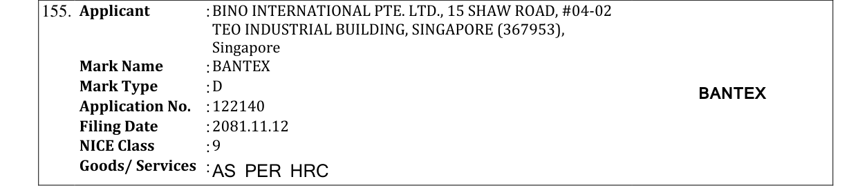 Original bulletin entry for BANTEX