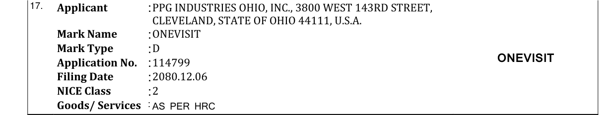 Original bulletin entry for ONEVISIT