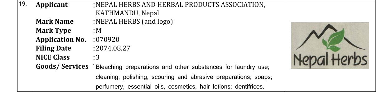 Original bulletin entry for NEPAL HERBS (and logo)