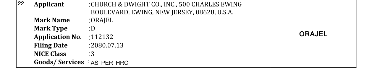Original bulletin entry for ORAJEL