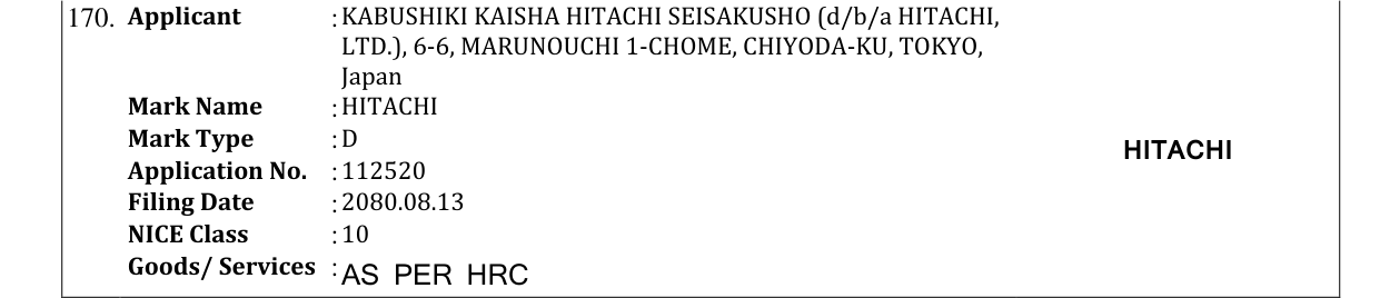 Original bulletin entry for HITACHI