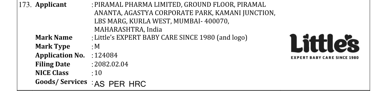 Original bulletin entry for Little’s EXPERT BABY CARE SINCE 1980 (and logo)