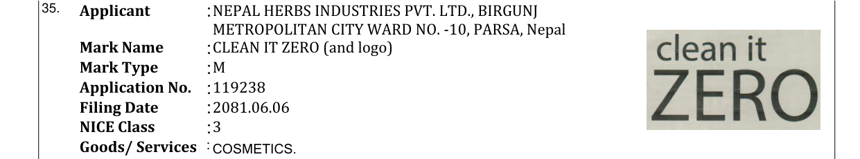 Original bulletin entry for CLEAN IT ZERO (and logo)