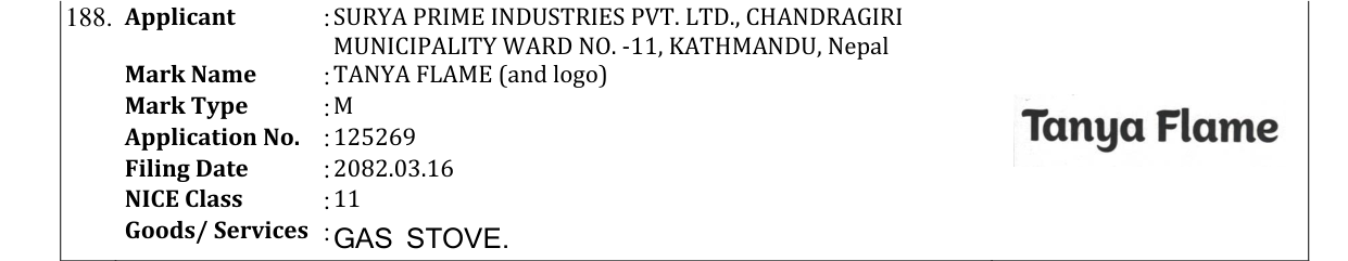 Original bulletin entry for TANYA FLAME (and logo)