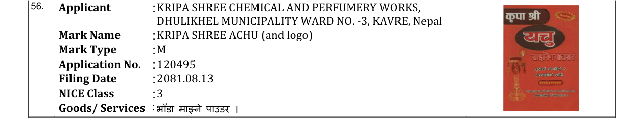 Original bulletin entry for KRIPA SHREE ACHU (and logo)