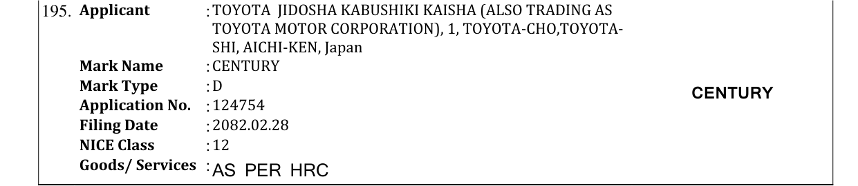 Original bulletin entry for CENTURY