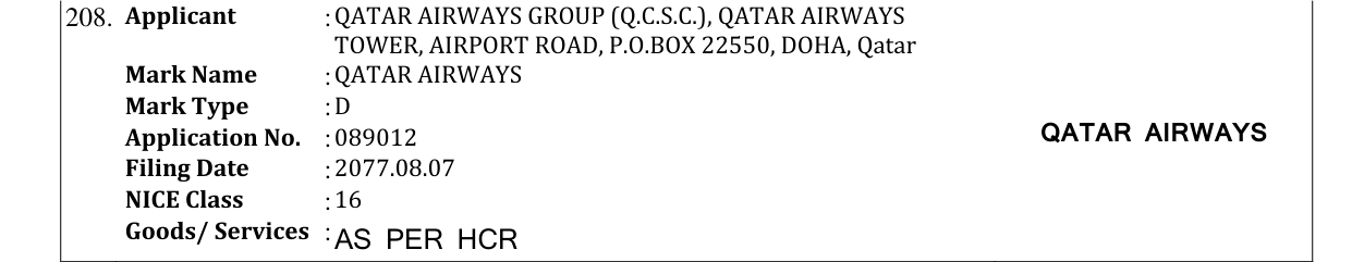 Original bulletin entry for QATAR AIRWAYS