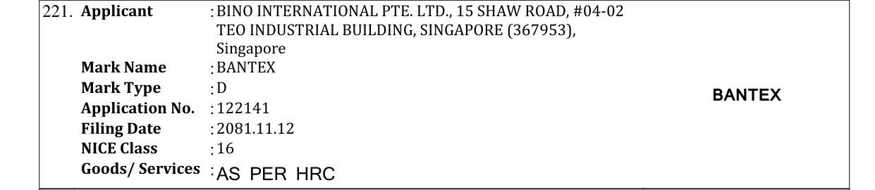 Original bulletin entry for BANTEX