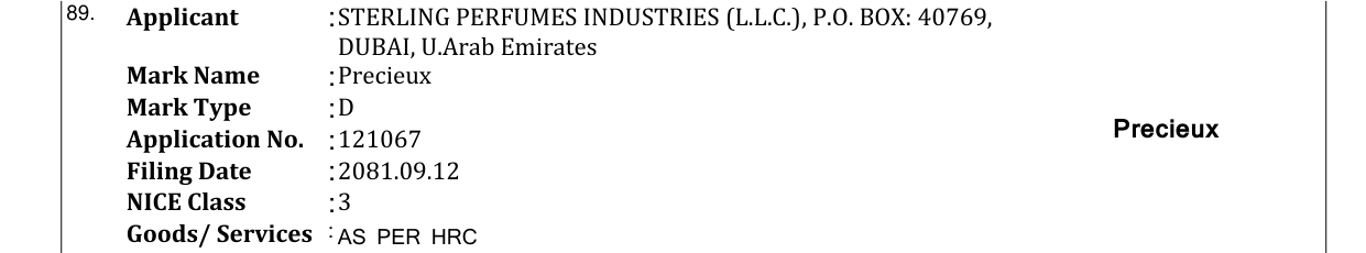 Original bulletin entry for Precieux