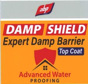 ABP DAMP SHIELD EXPERT DAMP BARRIER ADVANCED WATER PROFING (and logo) trademark logo