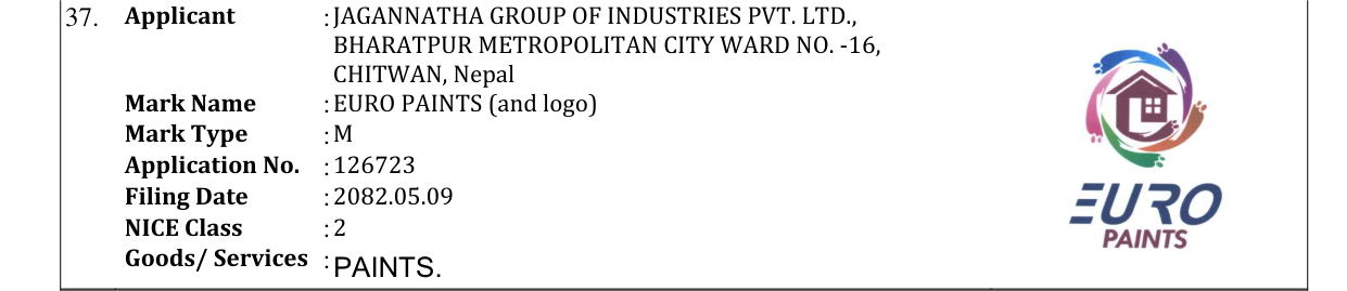 Original bulletin entry for EURO PAINTS (and logo)