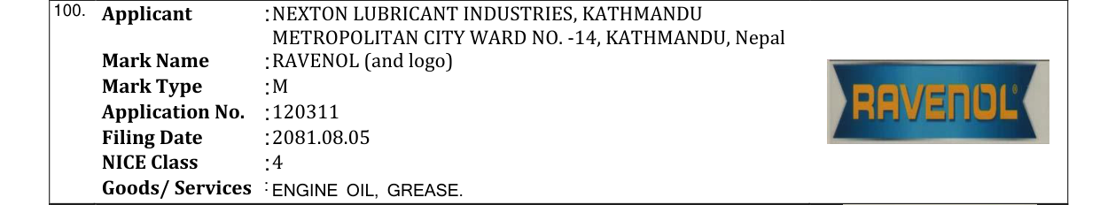 Original bulletin entry for RAVENOL (and logo)