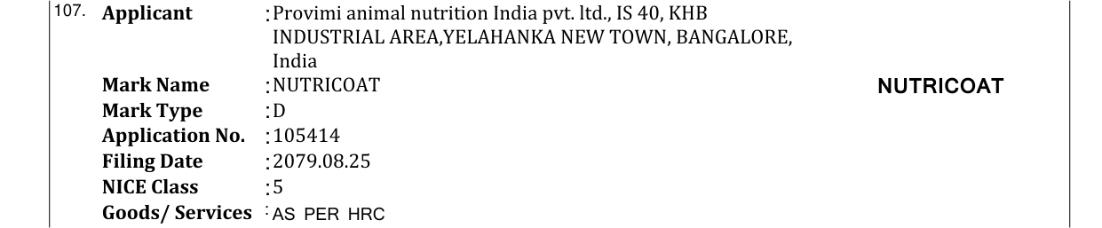 Original bulletin entry for NUTRICOAT NUTRICOAT
