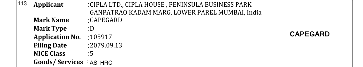 Original bulletin entry for CAPEGARD
