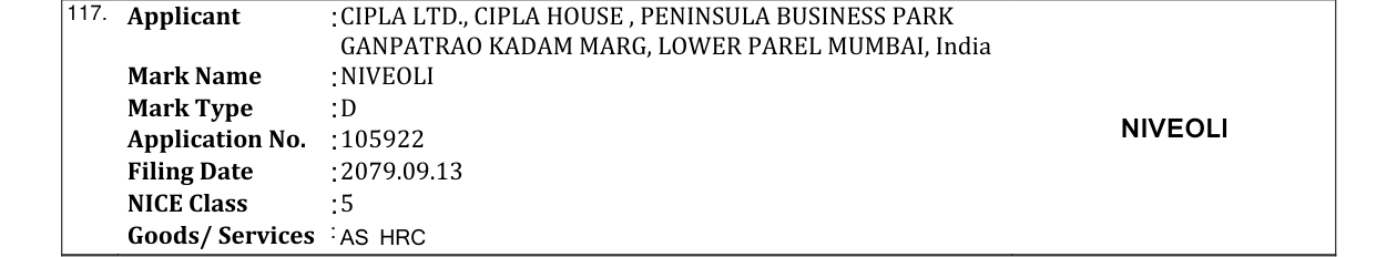 Original bulletin entry for NIVEOLI