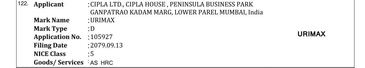 Original bulletin entry for URIMAX