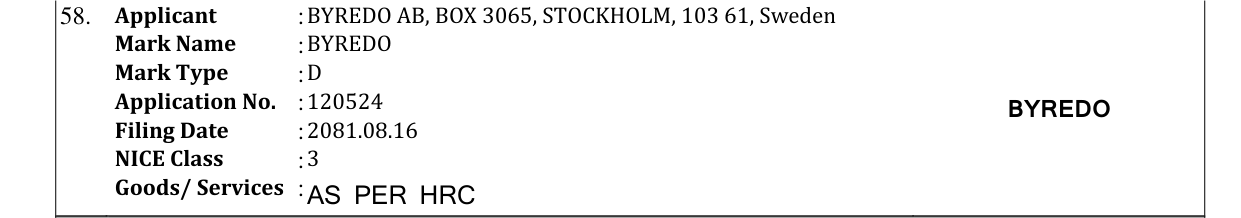 Original bulletin entry for BYREDO
