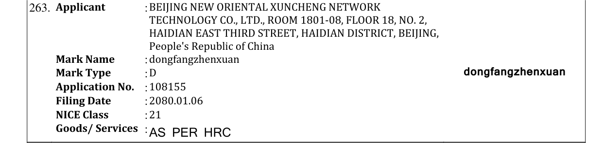 Original bulletin entry for dongfangzhenxuan