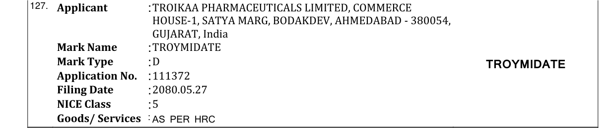 Original bulletin entry for TROYMIDATE