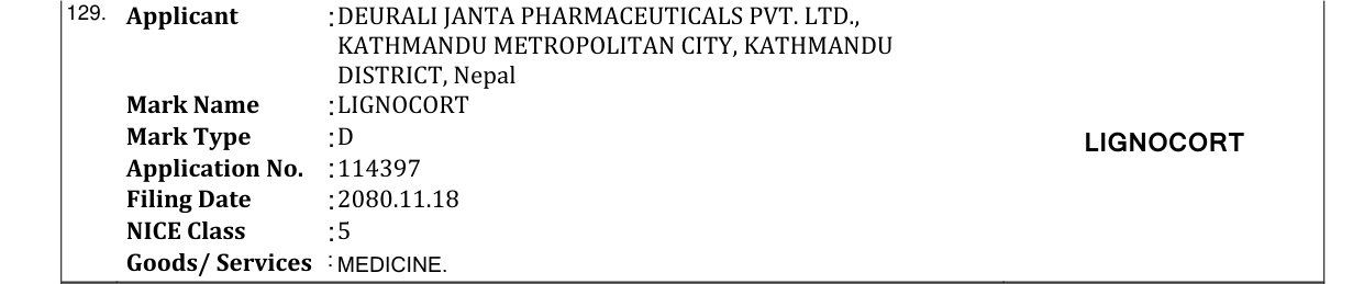 Original bulletin entry for LIGNOCORT