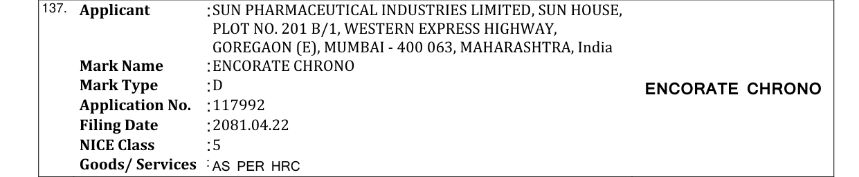 Original bulletin entry for ENCORATE CHRONO