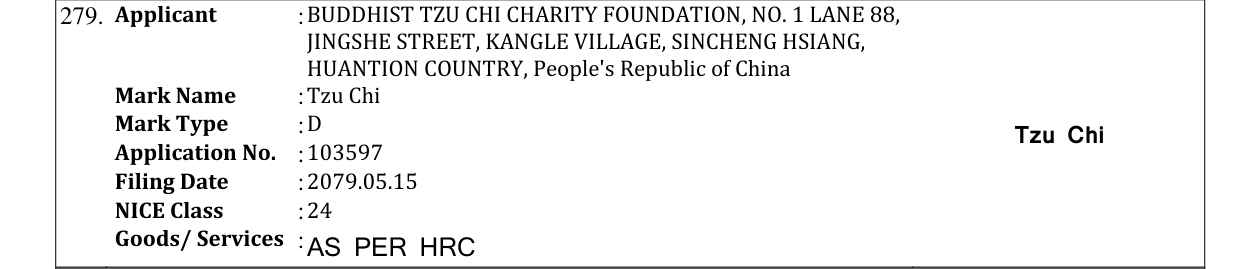 Original bulletin entry for Tzu Chi