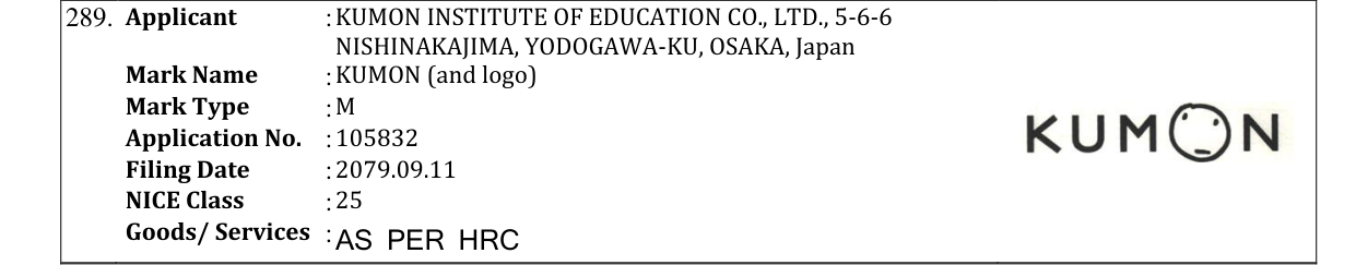 Original bulletin entry for KUMON (and logo)