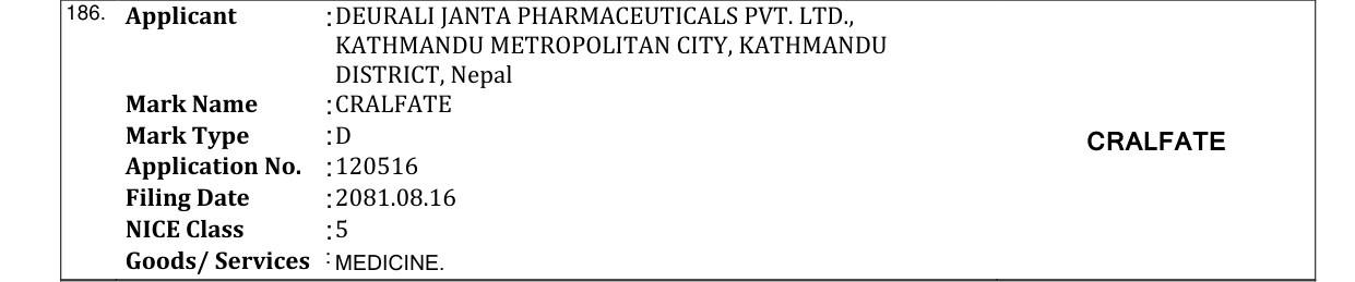 Original bulletin entry for CRALFATE