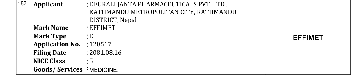 Original bulletin entry for EFFIMET