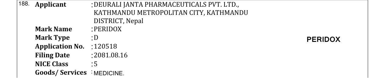 Original bulletin entry for PERIDOX