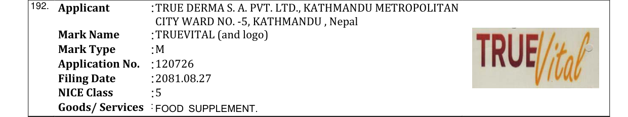 Original bulletin entry for TRUEVITAL (and logo)