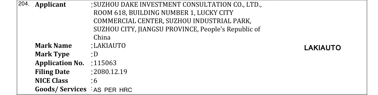 Original bulletin entry for LAKIAUTO LAKIAUTO