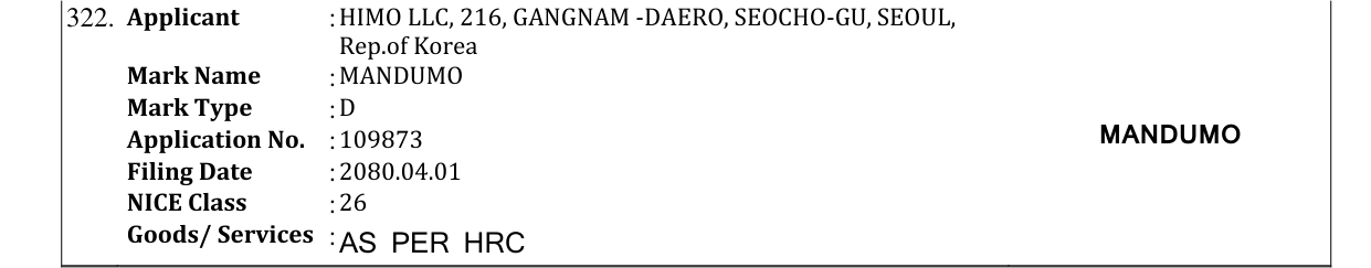 Original bulletin entry for MANDUMO