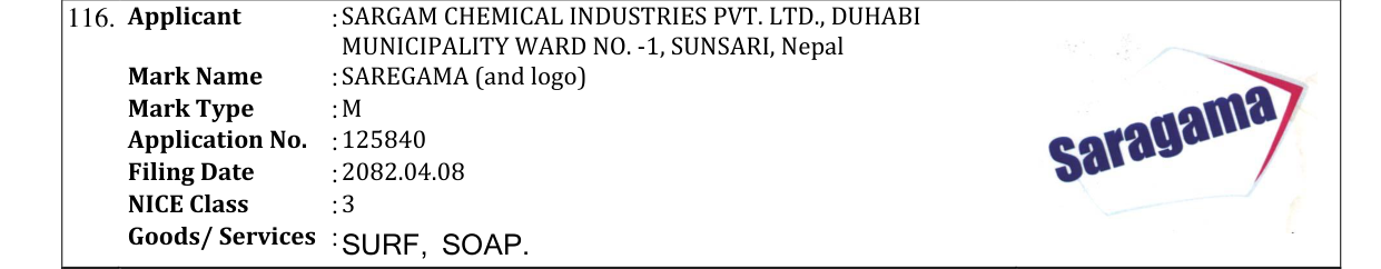 Original bulletin entry for SAREGAMA (and logo)