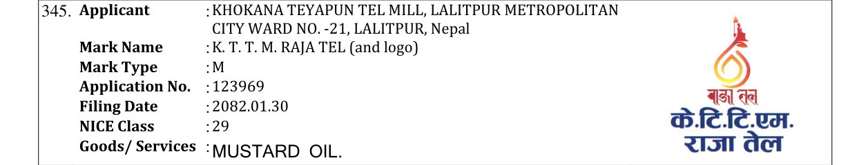 Original bulletin entry for K. T. T. M. RAJA TEL (and logo)