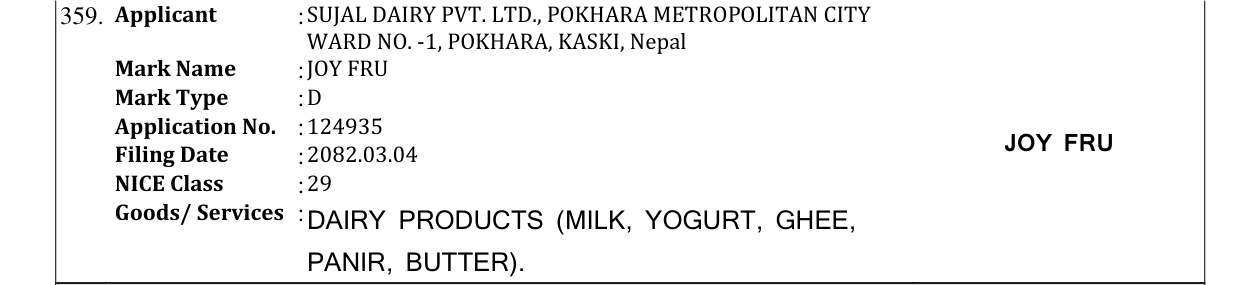 Original bulletin entry for JOY FRU