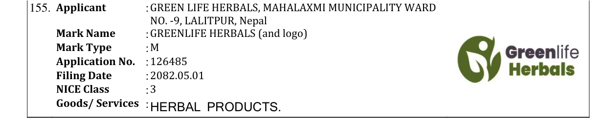 Original bulletin entry for GREENLIFE HERBALS (and logo)