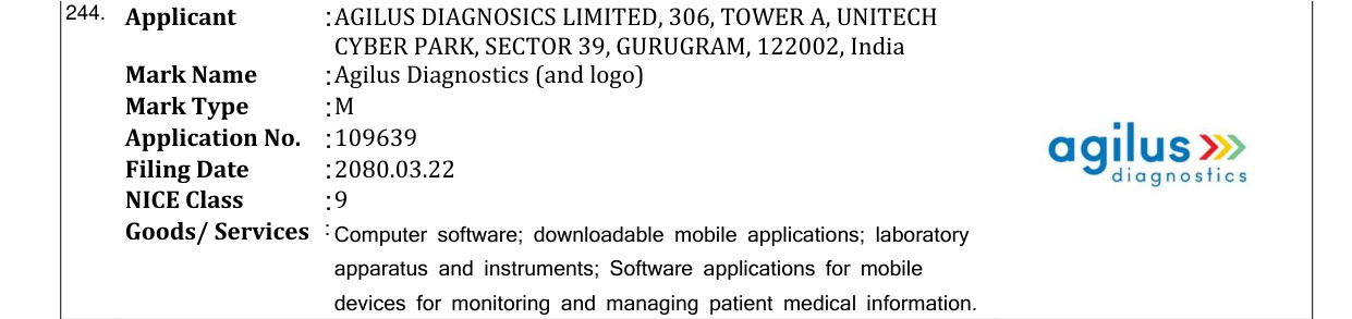 Original bulletin entry for Agilus Diagnostics (and logo)