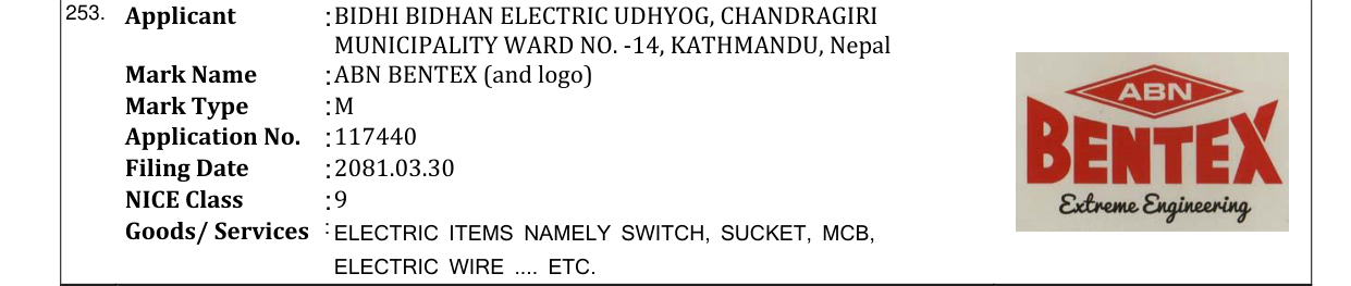 Original bulletin entry for ABN BENTEX (and logo)