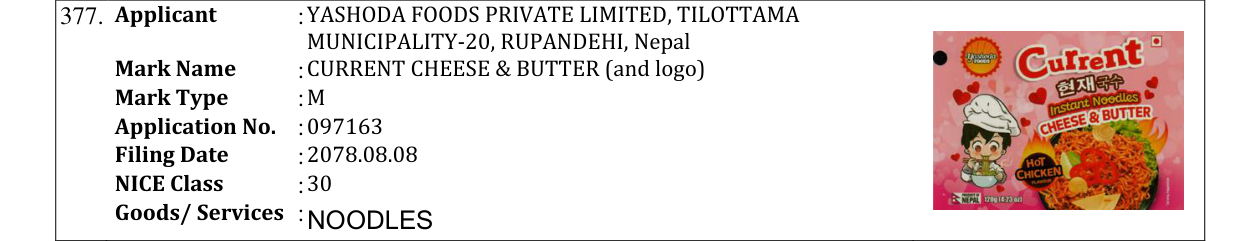 Original bulletin entry for CURRENT CHEESE & BUTTER (and logo)