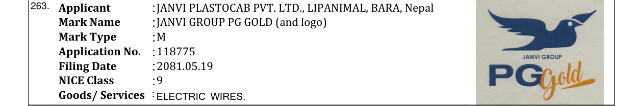 Original bulletin entry for JANVI GROUP PG GOLD (and logo)
